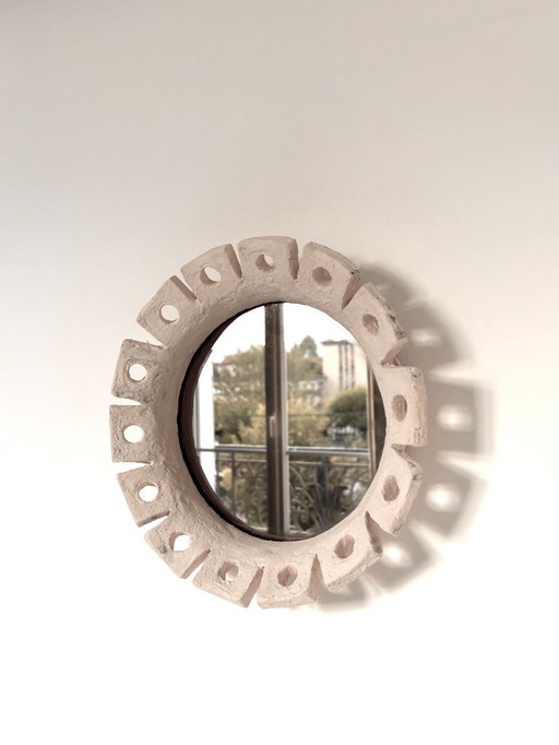 French contemporary ceramic mirror, "Fiore" by Renzo Maar