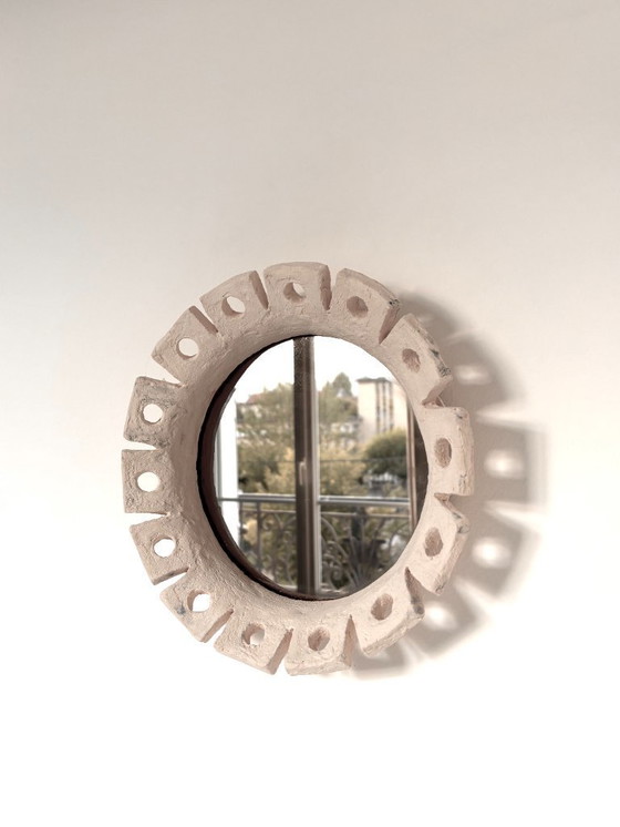Image 1 of French contemporary ceramic mirror, "Fiore" by Renzo Maar