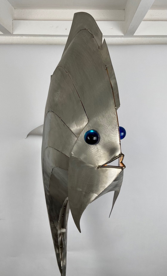 Image 1 of Vis in roestvrij staal van Reinhard Stubenrauch groot 181 cm hoog
