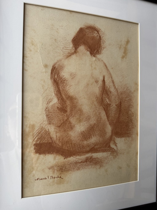 Antique nude sanguine drawing by Marcel Roche
