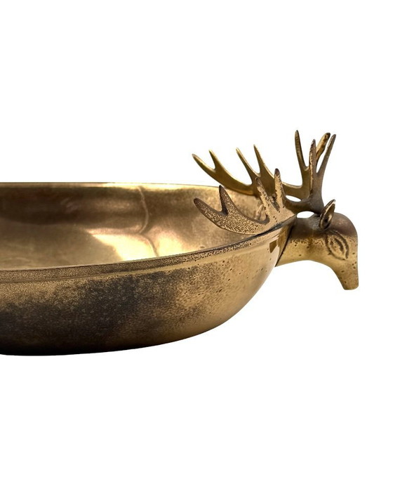 Image 1 of Centrotavola / ciotola in ottone di cervi della modernità di metà secolo, Francia, anni '70