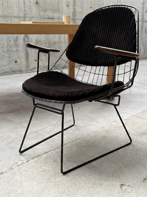 CEES BRAAKMAN & ADRIAAN DEKKER PER PASTOE “FM 06 WIRE CHAIR” SEDIA TEAK CORDA VELLUTO METALLO ANNI '50