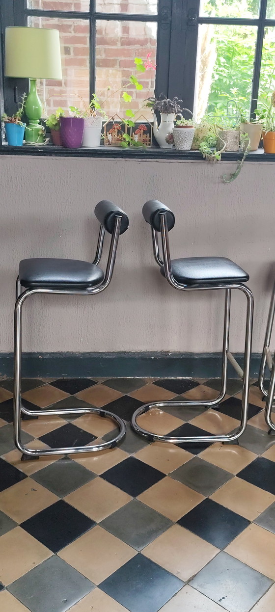 Image 1 of Set of 4 vintage bar stools, 1980