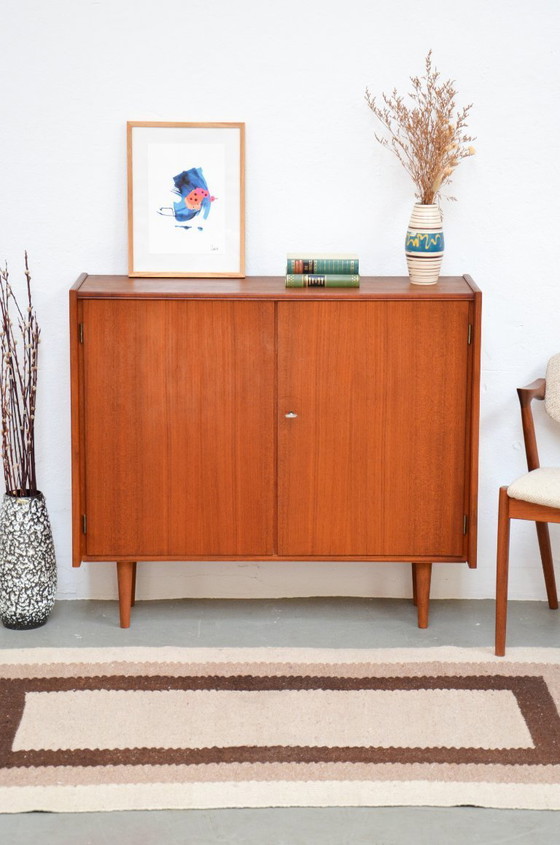 Image 1 of Vintage teakhouten ladekast, dressoir/kast met planken, midden 20e eeuw, jaren 60/70.