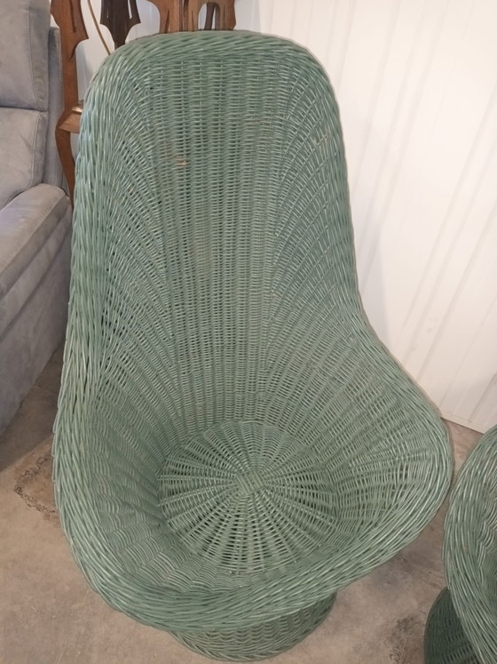 Coppia di sedie da camera vintage in rattan, Verde (foto 7 di 15)