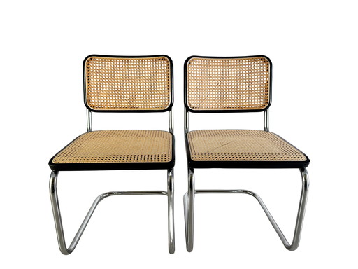 Set van 2 Thonet sledestoelen S32 Marcel Breuer Weens vlechtwerk