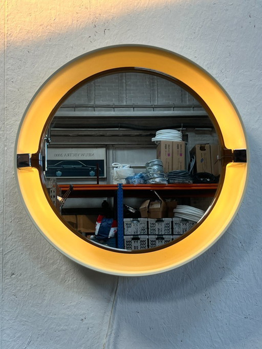 Vintage Round Mirror With Lighting, Allibert, 1970's