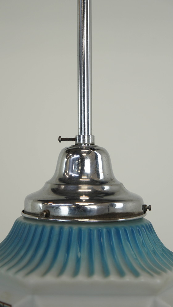 Image 1 of Vintage Voornamelijk Blauwe Art Deco Design Hanglamp