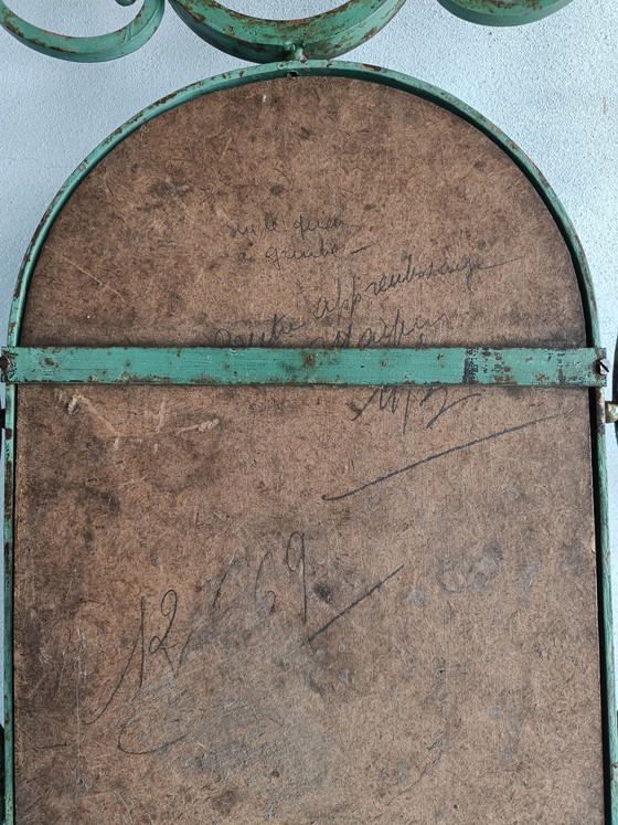 Image 1 of French wrought iron wall mirror coat rack, 1930s–40s, large decorative entry piece