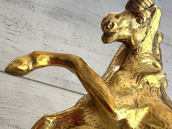 Image 1 of Beeldhouwwerk Vintage steigerend paard in massief brons 1960 - 1970