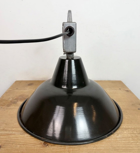 Image 1 of Set of 4 Industrial Black Enamel Pendant Lamps from Elektrosvit, 1960s