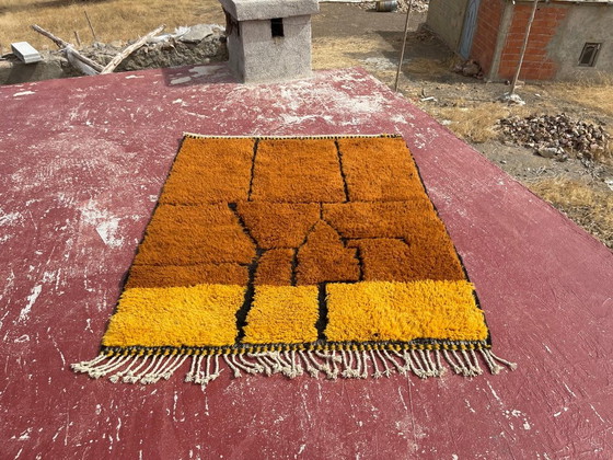 Moroccan Beni Ourain Berber Rug, Rust Orange & Mustard Yellow, Natural Wool, 230 × 210 cm, Rugs & carpets (photo 6 of 8)