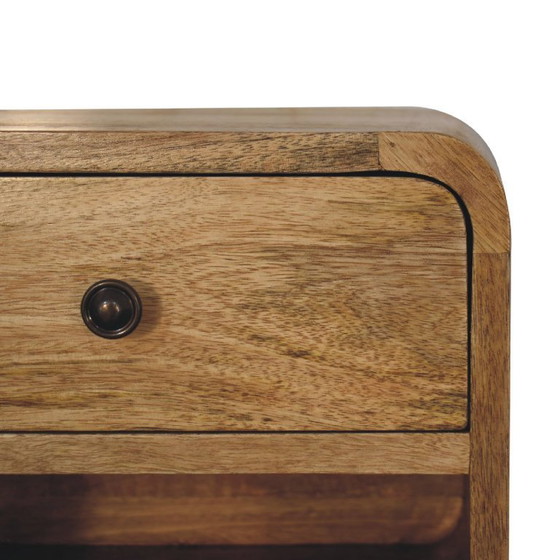 Image 1 of Mini Floating Mango Wood Nightstand with Open Compartment – ​​Oak Finish