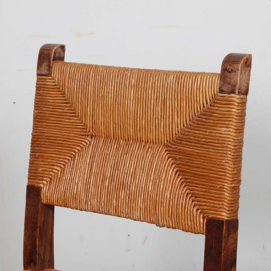 Image 1 of Set of 6 straw-seated wooden chairs, French work, 1950