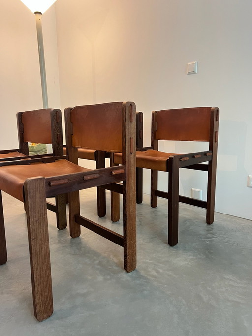 Juego de 4 sillas de comedor brutalistas vintage
