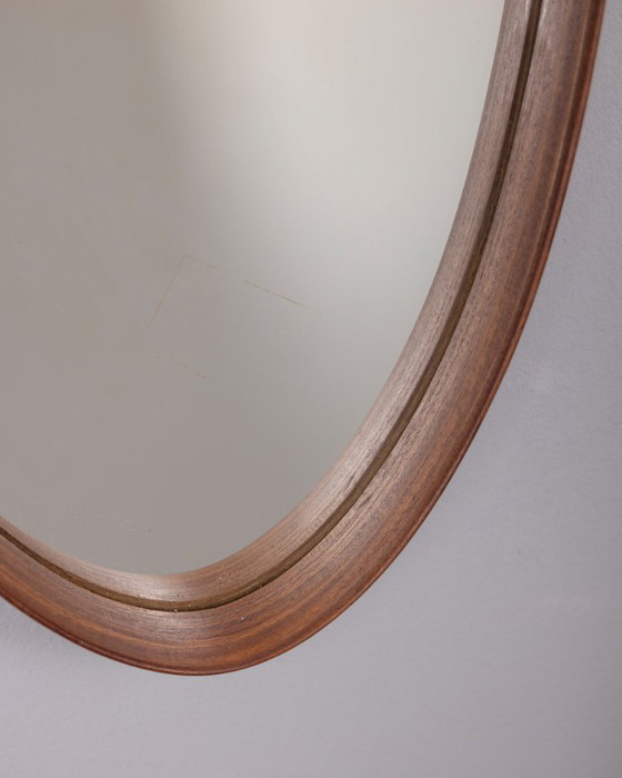 Image 1 of VINTAGE 1970S OVAL WALL MIRROR IN WOOD, ITALIAN DESIGN