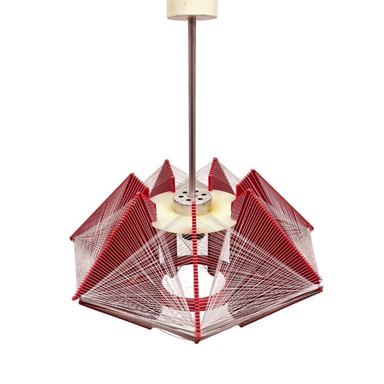Image 1 of "Rozwój" Kłobuck, lampe suspendue à fil, design polonais de la période PRL, ère spatiale, années 1970.