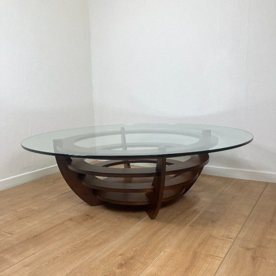 Image 1 of Skulpturaler Couchtisch mit konzentrischen Ringen, Glas und Holz, um 1985