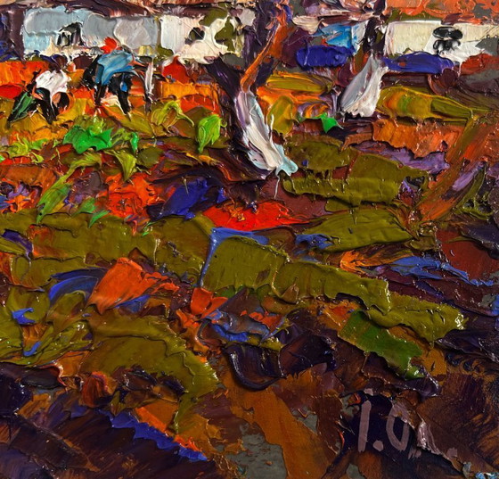 Image 1 of Original Oil Painting Summer Village Landscape The gardens are blooming