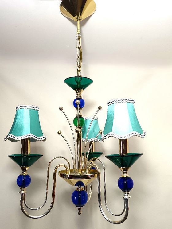 Image 1 of Plafondlamp, kroonluchter, art deco, Hollywood Regency, Gatsby, Murano glas, luxe verlichting, zeldzaam
