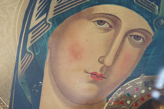 Image 1 of Trittico religioso neogotico di "Maria del Perpetuo Soccorso" con pannelli dipinti a mano, ca. 1890