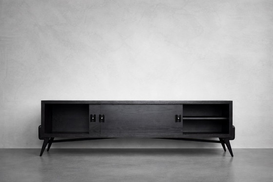 Image 1 of Vintage Mid-Century Scandinavian Modern Dark Oak Sideboard with Wooden & Metal Handles, 1960s