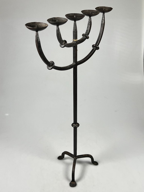 Image 1 of Vintage Brutalist XL Candlestick, Cast Iron, 5 Arms, 1950s