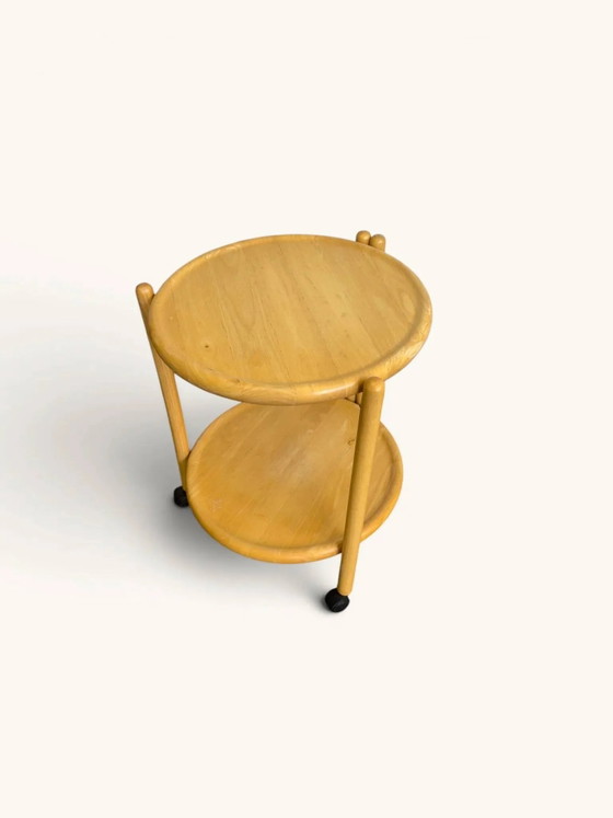 Vintage round dessert trolley on wheels by Jens Quistgaard, 1970s. – Bar carts, Wood, Scandinavian (photo 2 of 6)