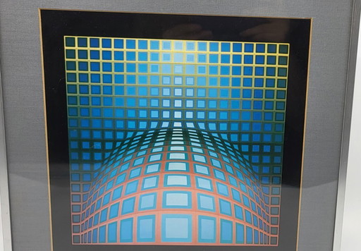 Victor Vasarely, Composizione ottica, anni '50, stampa offset, incorniciata