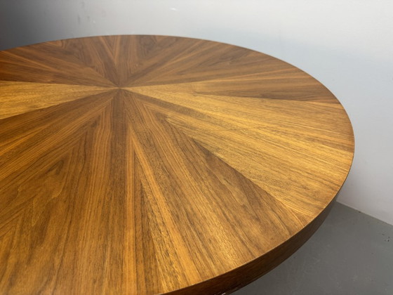 Image 1 of Mid-Century Design Round Adjustable Wooden Veneer Coffee / Dining Table by Ilse Möbel with Solid Centered Pedestal, Germany 1960