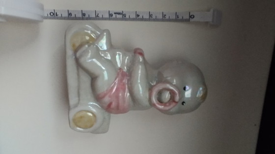 Image 1 of Mid-Century Lusterware Figurine – Baby on Tricycle – Davis & Freeman (Japan/USA)