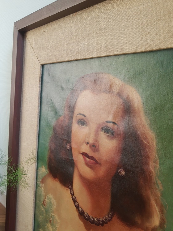 Image 1 of Peinture à l'huile vintage de pin-up de 1952, unique !