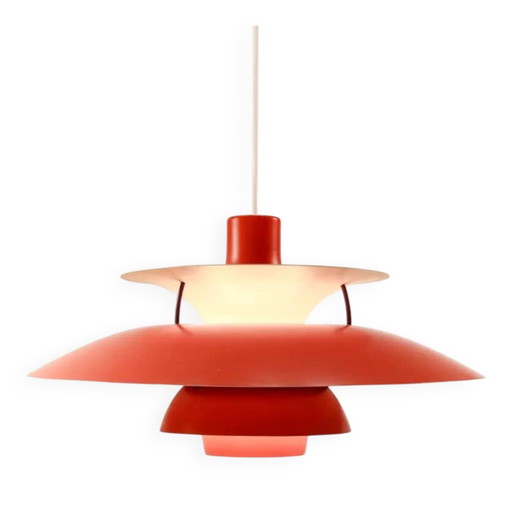 Vintage rote PH5-Lampe von Poul Henningsen für Louis Poulsen – hanglampen, Metal, Mid Century Modern