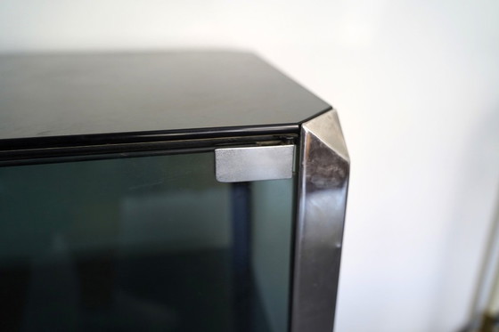 Image 1 of Mobiletto vintage in vetro e metallo cromato di Willy Rizzo per Mario Sabot. Italia, anni '70.