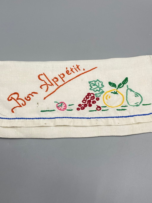 Vintage geborduurde servethouder "Bon Appétit" - vintage tafellinnen – decoratieve objecten, Canvas (photo 2 of 4)