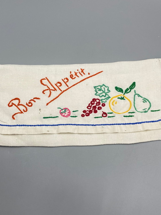 Vintage geborduurde servethouder "Bon Appétit" - vintage tafellinnen – Decoratieve objecten, Canvas (photo 2 of 4)
