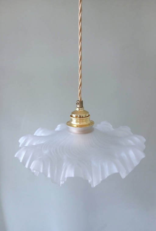 Lampada a sospensione vintage in vetro smerigliato francese in stile Clichy
