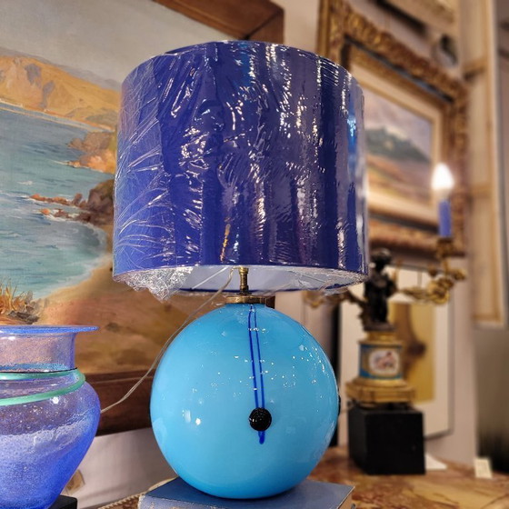 Image 1 of Art Deco table lamp, blue glass sphere, Charles Schneider workshop, 1940s – France