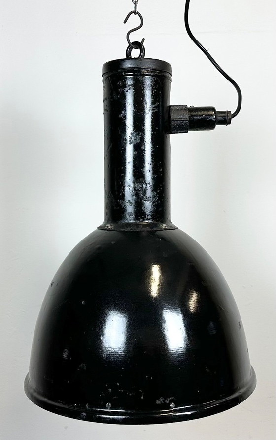 Image 1 of Industrial Black Enamel Factory Hanging Lamp, 1950s