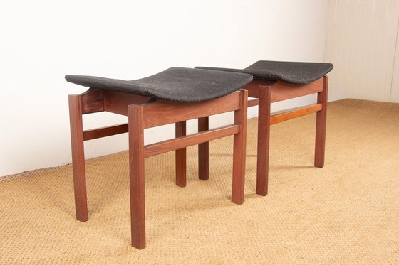 Image 1 of Coppia di sgabelli danesi in teak massello e tessuto, modello 193 di Inger Klingenberg per France & Daverkosen, 1960.