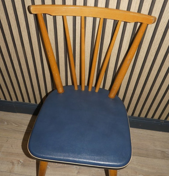 Image 1 of Chaise des années 50 chaise à barreaux Tacke fifties chaise de cuisine en bois bleu rockabilly
