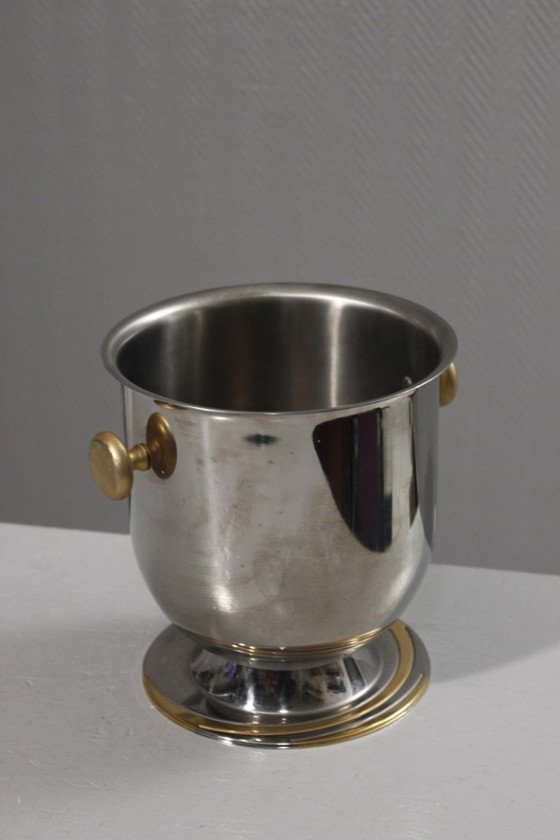 Image 1 of Secchiello per champagne vintage Gottinghen, acciaio inossidabile 18/10, placcato oro, design anni '80