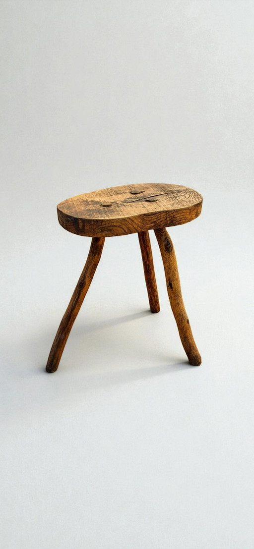 Brutalist style wooden (oak) stool