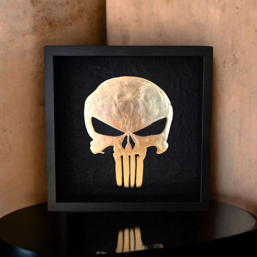 Punisher Skull 23kt Gold Gilded Artwork in Frame 80s and 90s Collection