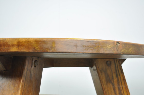 Image 1 of Brutalist Massive Oak Round Coffee Table 1970s