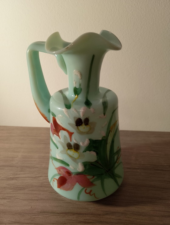 Image 1 of Rare miniature Art Nouveau ewer in uranium glass, Montjoye Legras Cica, circa 1900