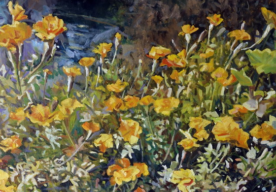 Peinture à l'Huile Originale Art Moderne Fleurs Souci – Peintures et dessins, Canvas, Figuratief (photo 5 of 7)