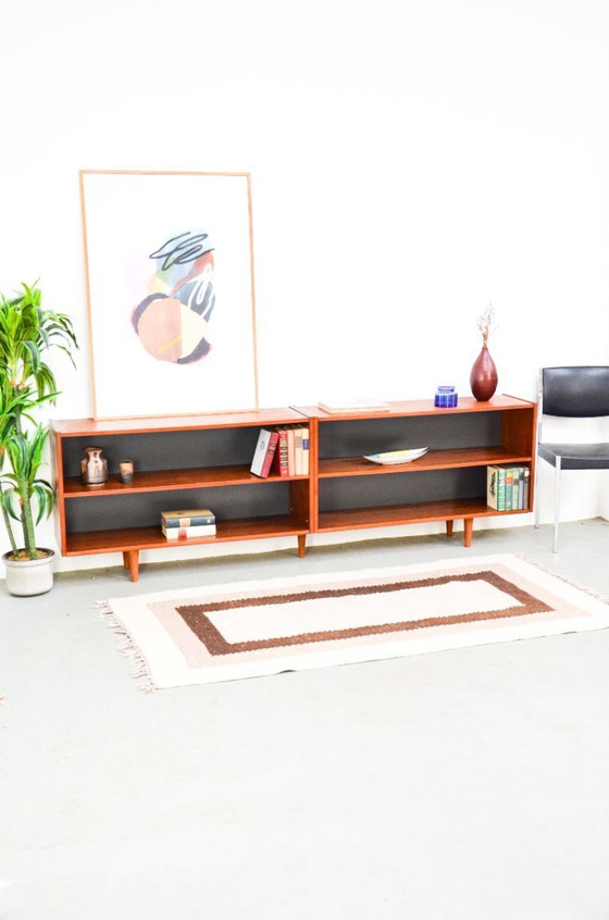Image 1 of Vintage open sideboard, retro teak mid-century lowboard shelf, 1970s