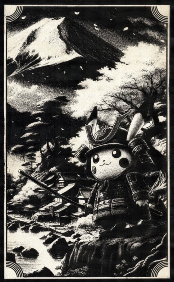 Image 1 of Kunstwerk Pikachu (Pokemon) Storm over Fuji