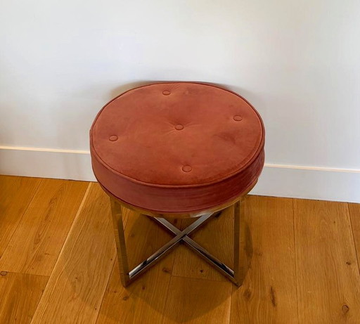 Pouf rond en velours rose capitonné NV Gallery